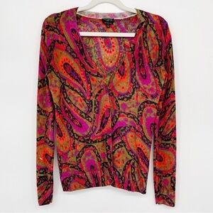 Talbots 100%‎ Pure Merino Wool Paisley Cardigan Sweater